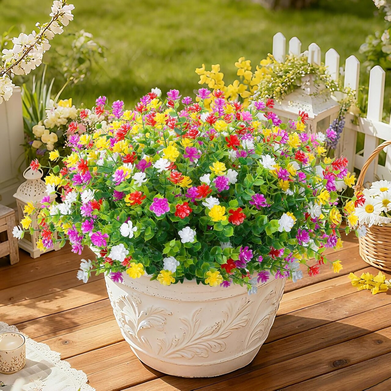 8-Bundle Artificial Outdoor Flowers – Realistic UV-Resistant Faux Plants for Home, Porch, Window Boxes, and Outdoor Spring/Summer Decor (Mixed Colors)